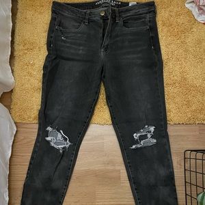 American Eagle black/grey distress jeans